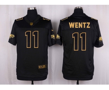 Men's Philadelphia Eagles #11 Carson Wentz Black With Gold NFL Nike Elite Jersey