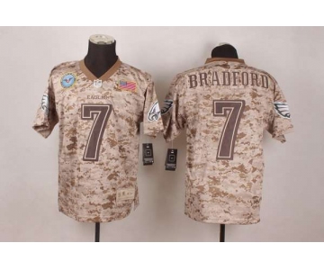 Men's Philadelphia Eagles #7 Sam Bradford USMC Camo Elite Jersey With Flag Patch