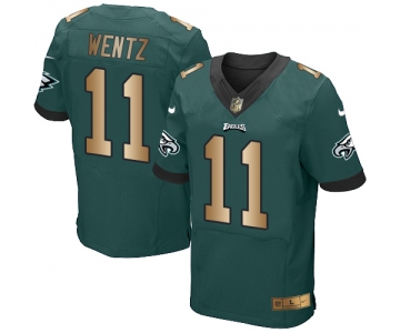 Nike Eagles #11 Carson Wentz Midnight Green Team Color Men's Stitched NFL New Elite Gold Jersey