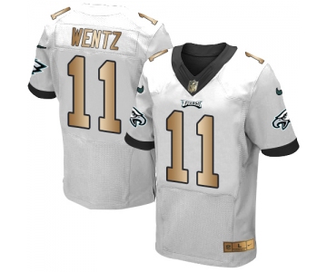 Nike Eagles #11 Carson Wentz White Men's Stitched NFL New Elite Gold Jersey