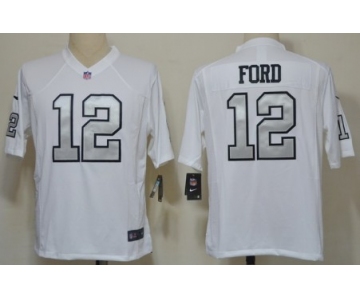 Nike Oakland Raiders #12 Jacoby Ford White With Silvery Game Jersey