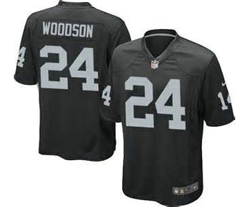 Nike Oakland Raiders #24 Charles Woodson Black Game Jersey