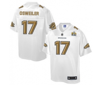 Denver Broncos #17 Brock Osweiler Nike All White With Gold 2016 Super Bowl 50 Patch Game Jersey