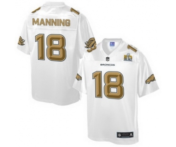 Denver Broncos #18 Peyton Manning Nike All White With Gold 2016 Super Bowl 50 Patch Game Jersey