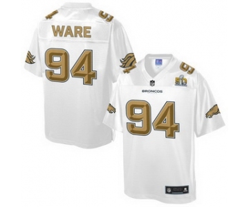 Denver Broncos #94 DeMarcus Ware Nike All White With Gold 2016 Super Bowl 50 Patch Game Jersey
