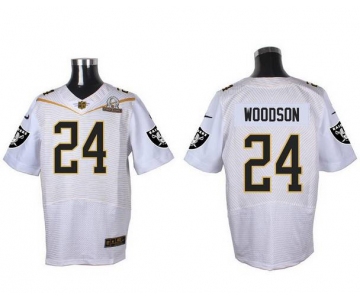 Men's Oakland Raiders #24 Charles Woodson White 2016 Pro Bowl Nike Elite Jersey