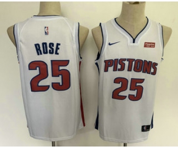 Men's Detroit Pistons #25 Derrick Rose New White 2019 Nike Swingman Stitched NBA Jersey With The Sponsor Logo