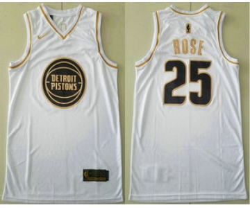 Men's Detroit Pistons #25 Derrick Rose White Golden Nike Swingman Stitched NBA Jersey
