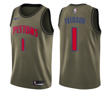 Nike Pistons #1 Allen Iverson Green Salute to Service NBA Swingman Jersey