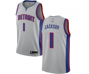 Nike Pistons #1 Reggie Jackson Silver NBA Swingman Statement Edition Jersey