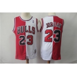 Bulls 23 Jordan Red&White Split Hardwood Classics Jersey