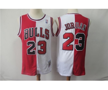 Bulls 23 Jordan Red&White Split Hardwood Classics Jersey