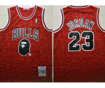 Bulls Bape 23 Michael Jordan Red 1997-98 Hardwood Classics Jersey