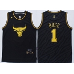 Chicago Bulls #1 Derrick Rose Revolution 30 Swingman 2014 Black With Gold Jersey