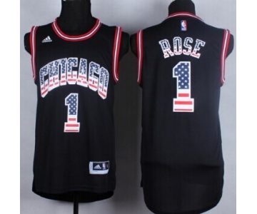 Chicago Bulls #1 Derrick Rose Revolution 30 Swingman 2014 USA Flag Fashion Black Jersey