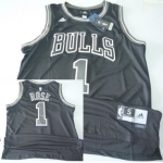 Chicago Bulls #1 Derrick Rose Revolution 30 Swingman All Black With White Jersey