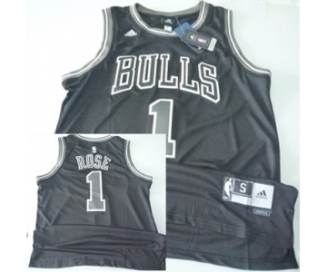 Chicago Bulls #1 Derrick Rose Revolution 30 Swingman All Black With White Jersey