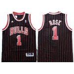 Chicago Bulls #1 Derrick Rose Revolution 30 Swingman Black Pinstripe Jersey