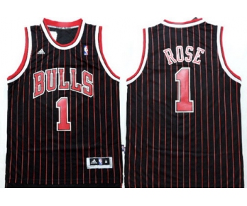 Chicago Bulls #1 Derrick Rose Revolution 30 Swingman Black Pinstripe Jersey