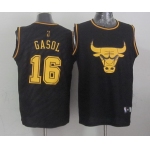 Chicago Bulls #16 Pau Gasol Revolution 30 Swingman 2014 Black With Gold Jersey