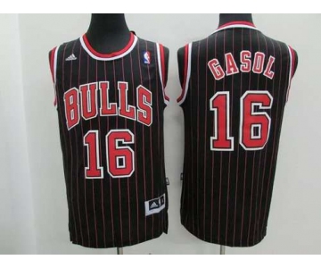 Chicago Bulls #16 Pau Gasol Revolution 30 Swingman Black Pinstripe Jersey