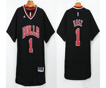 Men's Chicago Bulls #1 Derrick Rose Revolution 30 Swingman 2014 New Black Short-Sleeved Jersey With Bulls Style