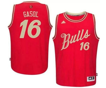 Men's Chicago Bulls #16 Pau Gasol Revolution 30 Swingman 2015 Christmas Day Red Jersey