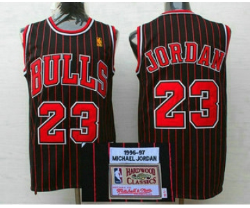 Men's Chicago Bulls #23 Michael Jordan 1996-97 Black Pinstripe Hardwood Classics Soul Swingman Throwback Jersey