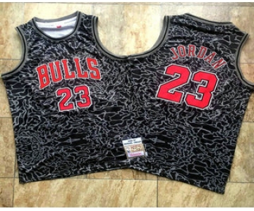 Men's Chicago Bulls #23 Michael Jordan 1996-97 Black Split Hardwood Classics Soul AU Throwback Jersey