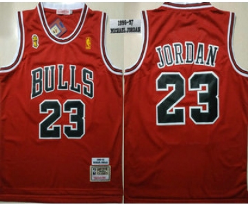 Men's Chicago Bulls #23 Michael Jordan 1996-97 Red With Champions Patch Hardwood Classics Soul Swingman Throwback Jersey