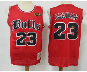 Men's Chicago Bulls #23 Michael Jordan 1997-98 Red English Version Champions Patch Hardwood Classics Soul Swingman Throwback Jersey