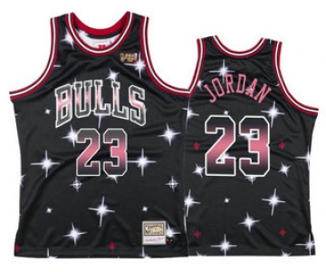 Men's Chicago Bulls #23 Michael Jordan Starry Black Hardwood Classics Soul Swingman Throwback Jersey