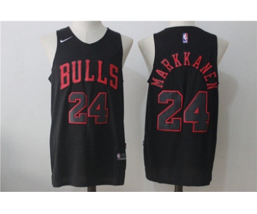 Men's Chicago Bulls #24 Lauri Markkanen All Black 2017-2018 Nike Swingman Stitched NBA Jersey