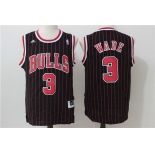 Men's Chicago Bulls #3 Dwyane Wade Black Pinstripe Revolution 30 Swingman Adidas Basketball Jersey