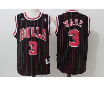 Men's Chicago Bulls #3 Dwyane Wade Black Pinstripe Revolution 30 Swingman Adidas Basketball Jersey