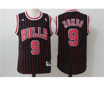 Men's Chicago Bulls #9 Rajon Rondo Black Pinstripe Adidas Revolution 30 Swingman Stitched NBA Jersey