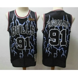 Men's Chicago Bulls #91 Dennis Rodman Black Lightning Hardwood Classics Soul Swingman Throwback Jersey