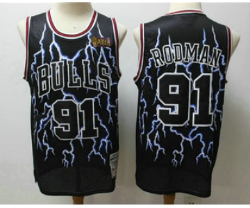 Men's Chicago Bulls #91 Dennis Rodman Black Lightning Hardwood Classics Soul Swingman Throwback Jersey