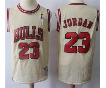 Mitchell And Ness Bulls #23 Michael Jordan Cream Throwback Stitched NBA Jersey