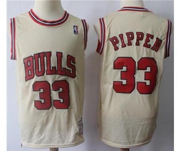 Mitchell And Ness Bulls #33 Scottie Pippen Cream Throwback Stitched NBA Jersey