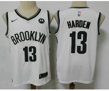 Men's Brooklyn Nets #13 James Harden 2021 White Swingman Stitched NBA Jersey With The NEW Sponsor Logo