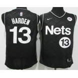 Men's Brooklyn Nets #13 James Harden Black Nike Swingman 2021 Earned Edition Stitched Jersey With Sponsor Logo
