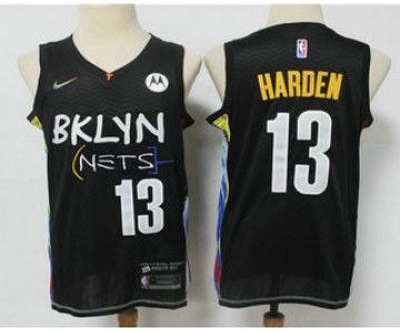 Men's Brooklyn Nets #13 James Harden NEW Black 2021 City Edition Swingman Stitched NBA Jersey With The NEW Sponsor Logo