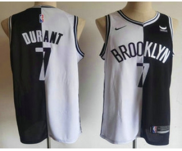 Men's Brooklyn Nets #7 Kevin Durant White Black Two Tone Stitched Swingman Nike Jersey With Sponsor