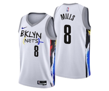 Men's Brooklyn Nets #8 Patty Mills 2022-23 White City Edition Stitched Basketball Jersey