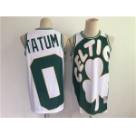 Men's Boston Celtics #0 Jayson Tatum White and Green Big Face Throwback Stitched Jersey