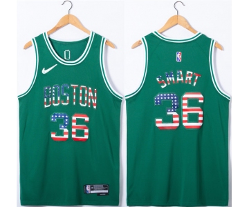 Men's Boston Celtics #36 Marcus Smart USA Flag Green Stitched Jersey