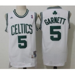 Men's Boston Celtics #5 Kevin Garnett White Hardwood Classics Soul Swingman Stitched NBA Throwback Jersey