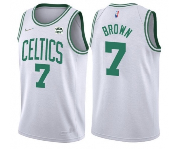 Men's Boston Celtics #7 Jaylen Brown 75th Anniversary White Stitched Basketball Jersey