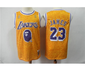 Lakers 23 Lebron James Yellow Hardwood Classics Jersey